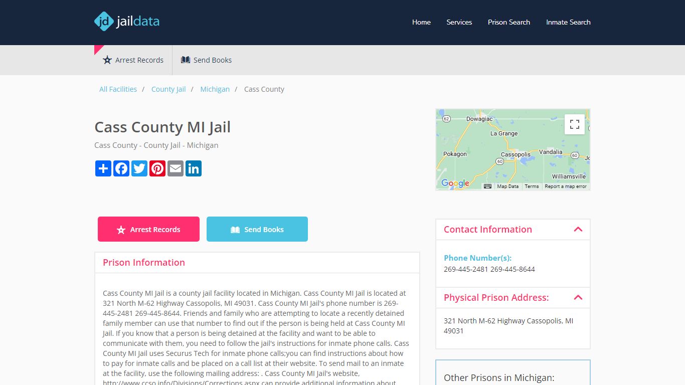 Cass County MI Jail Inmate Search and Prisoner Info - Cassopolis, MI