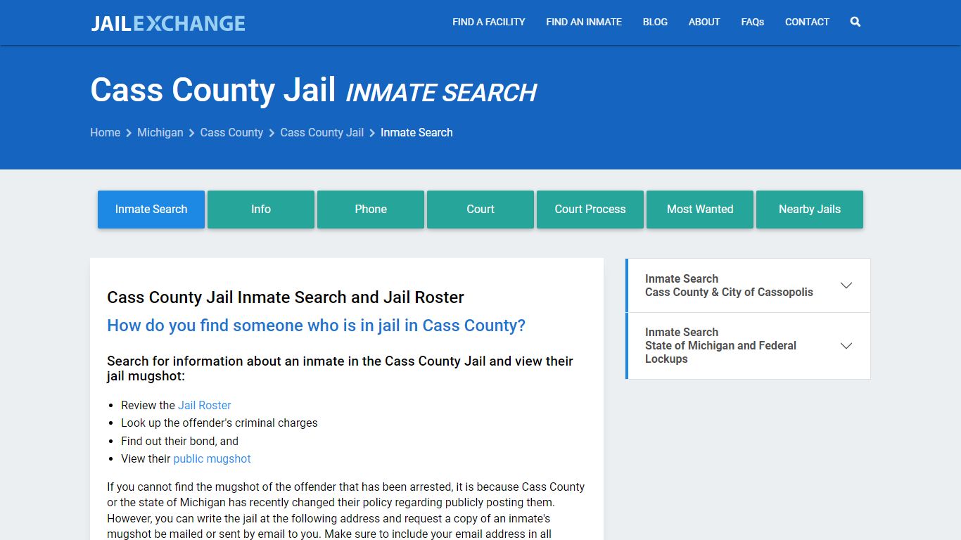 Inmate Search: Roster & Mugshots - Cass County Jail, MI