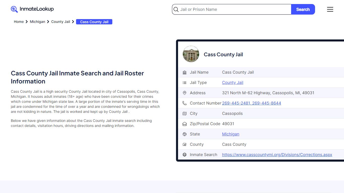 Cass County Jail Inmate Search and Jail Roster Information - Inmate Lookup